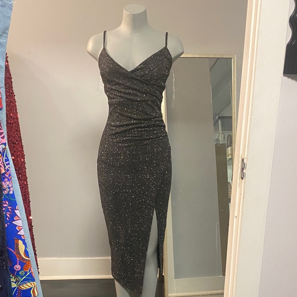 Refuge Black Glitter Asymmetrical Dress